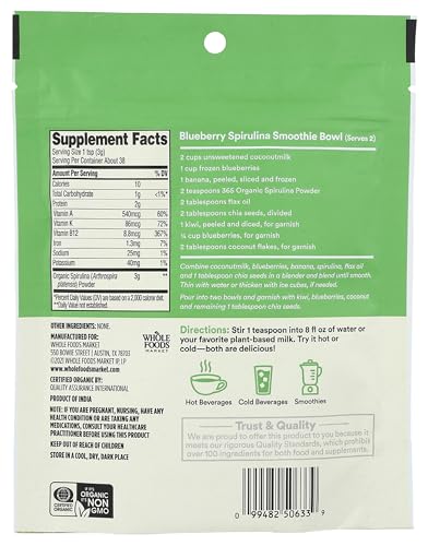 Whole Foods Market Organic Spirulina Superfood Powder for Health-conscious Consumers | Everyday Use | Rich in Nutrients,