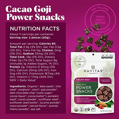 Navitas Organics Superfood Power Snacks Cacao Goji for Health-conscious Adults - Organic, Non-GMO, Gluten-Free, 8 oz. Ba