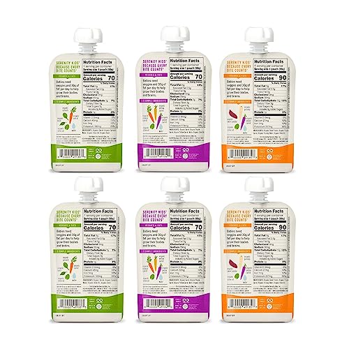 Serenity Kids Organic No Sugary Baby Food Pouches - USDA Organic, |5 Oz, 6 Count Garden Variety