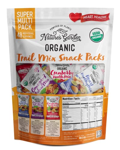 Nature's Garden Organic Trail Mix Snack Packs - Heart Healthy, Omega-3 Rich, Family Snack