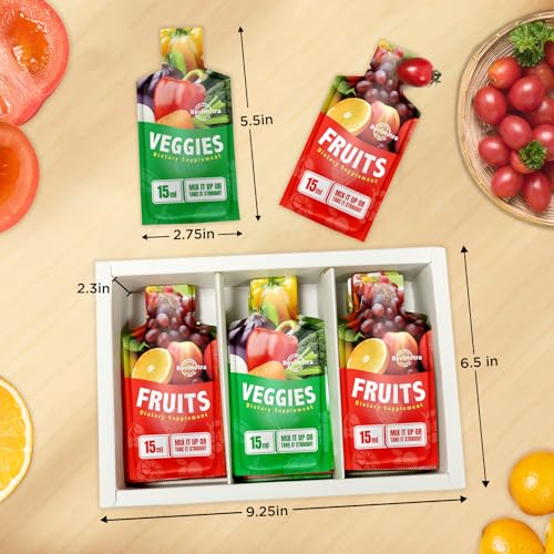 Fruit and Veggies Supplement for Adults and Kids - 30 Pouches Liquid Superfoods - Support Energy, Detox, Immunity, Diges
