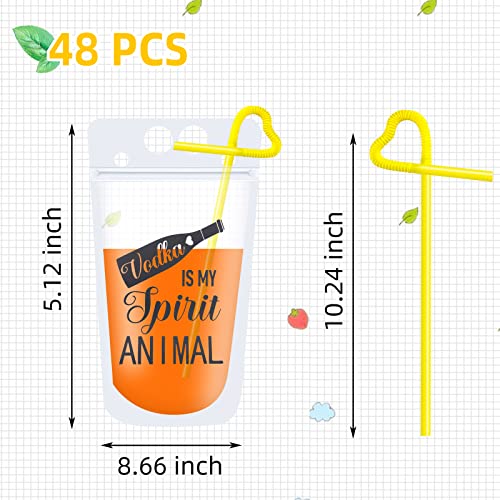 48pc Stand-Up Plastic Drink Pouches with Straws for Party Bags, Perfect for Adults Cold & Hot Beverages with Zipper Clos