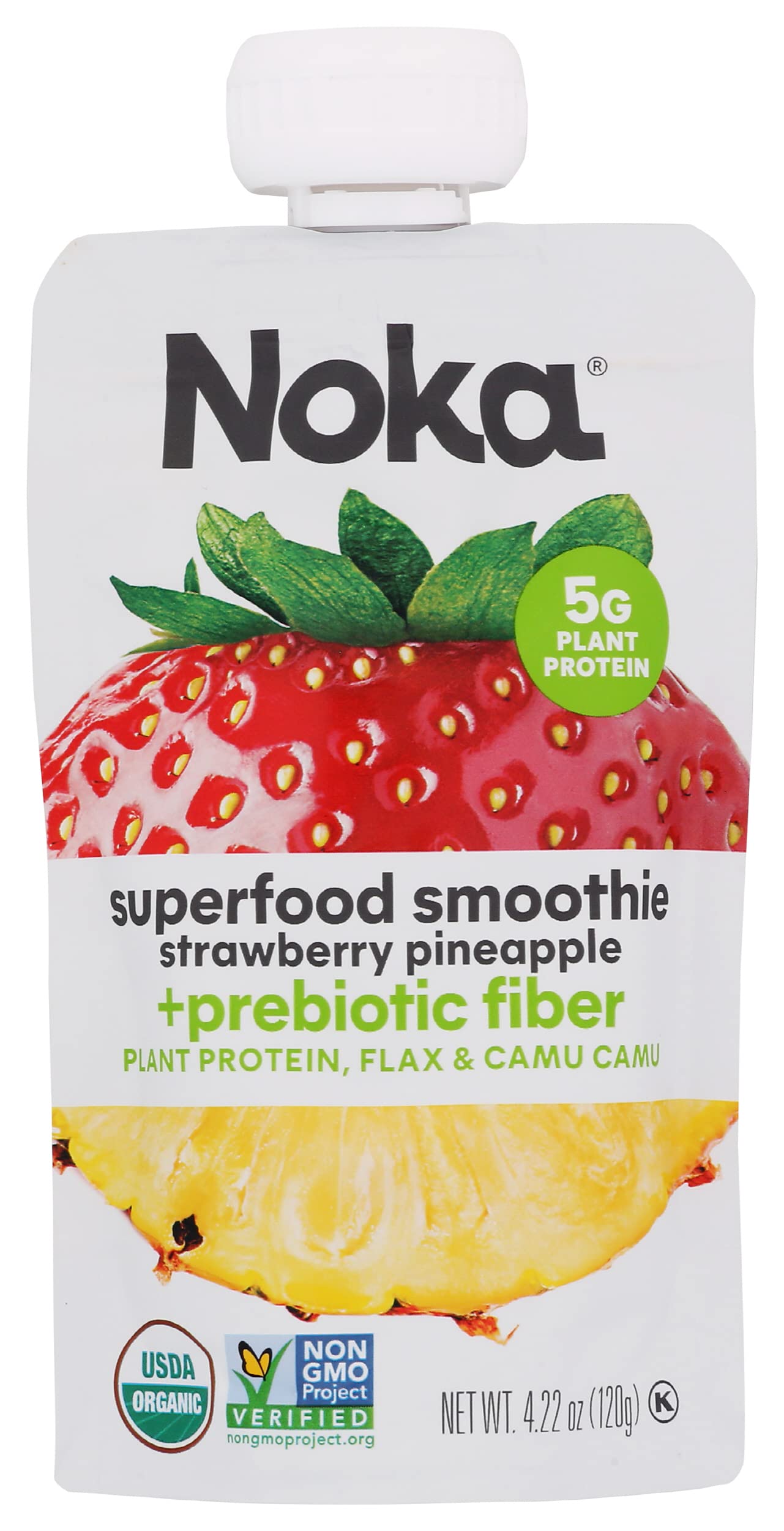 NOKA Strawberry Pineapple Superfood Pouches - 100% Organic, Non-GMO, Gluten Free, Vegan, 5g Plant Protein, |2 Oz (Pack o