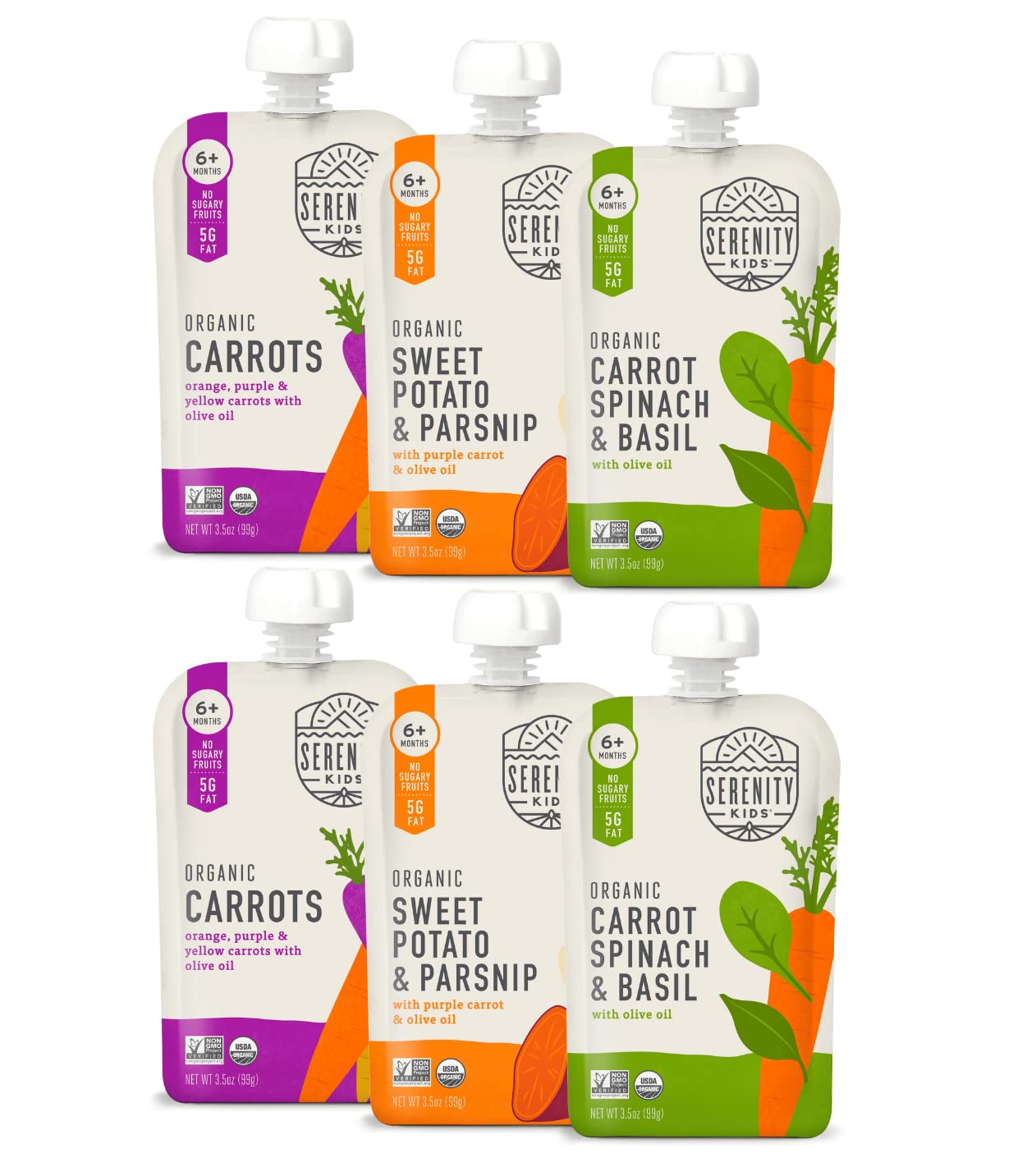 Serenity Kids Organic No Sugary Baby Food Pouches - USDA Organic, |5 Oz, 6 Count Garden Variety