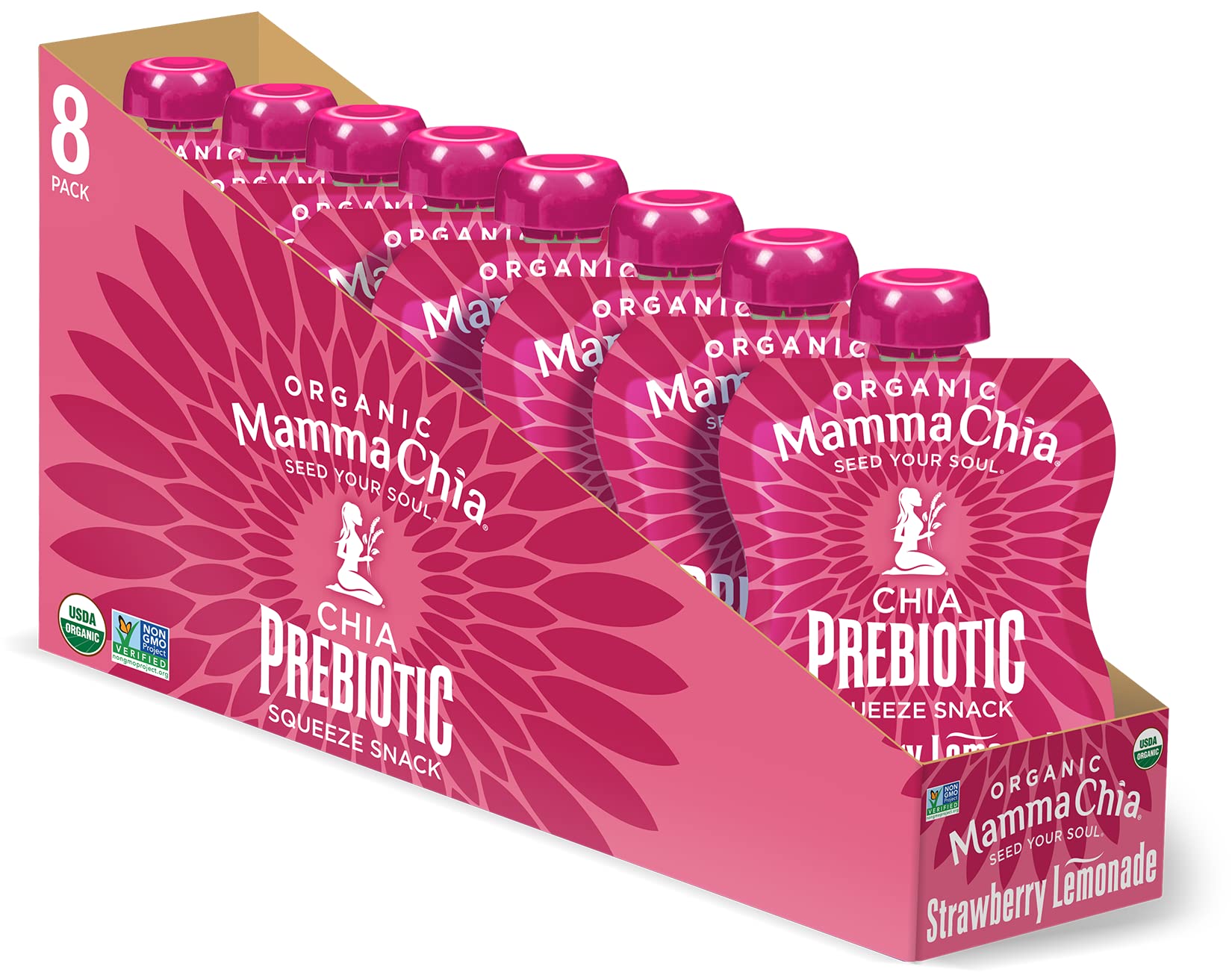 Mamma Chia Organic Prebiotic Squeeze Snack Strawberry Lemonade Fiber-Rich Gut Support USDA Organic Vegan Gluten Free
Mam