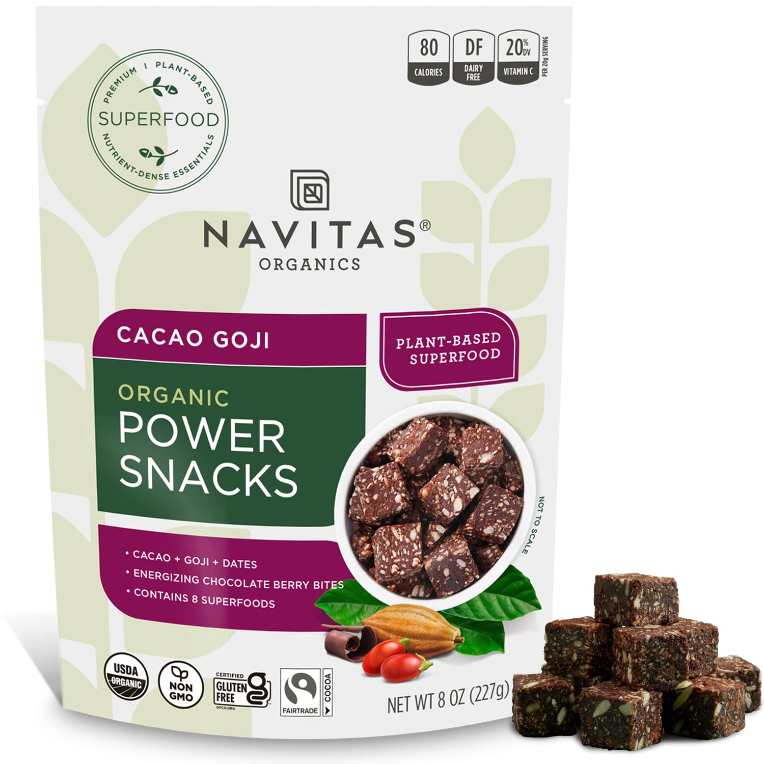 Navitas Organics Superfood Power Snacks Cacao Goji for Health-conscious Adults - Organic, Non-GMO, Gluten-Free, 8 oz. Ba