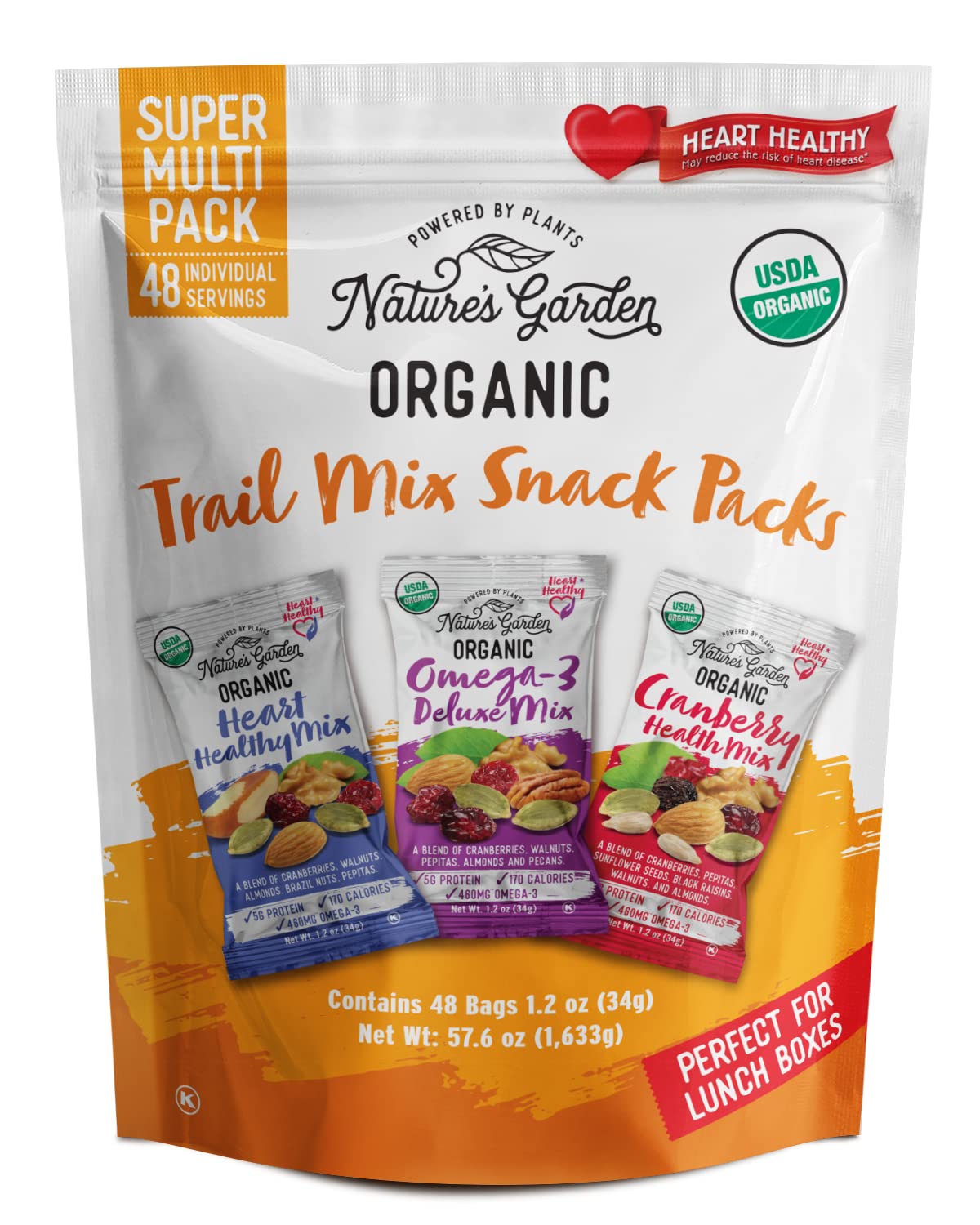 Nature's Garden Organic Trail Mix Snack Packs - Heart Healthy, Omega-3 Rich, Family Snack