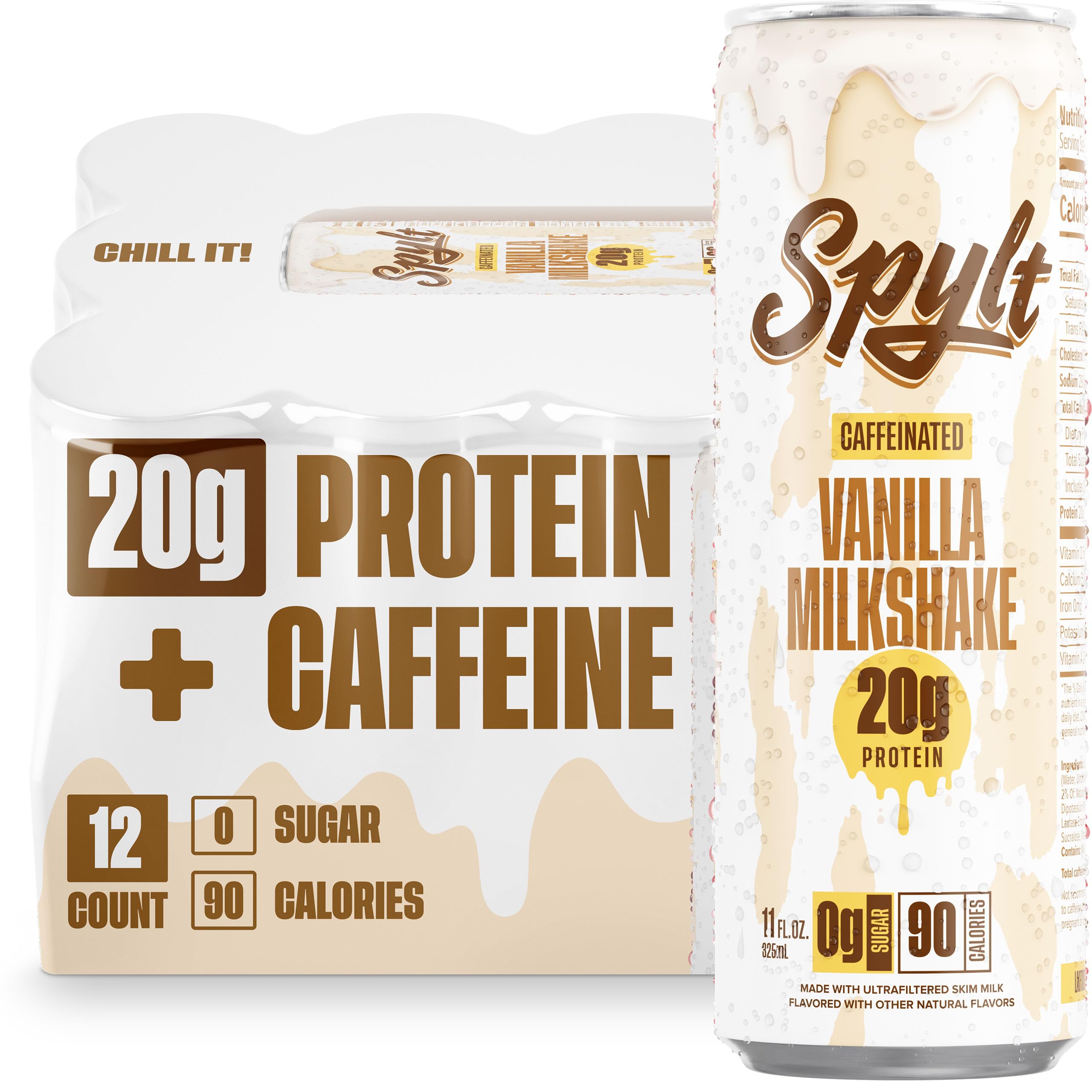 High Protein Vanilla Milkshake with 60mg Caffeine & 20g Protein - Sugar Free, Lactose Free, Perfect for Workout Recovery