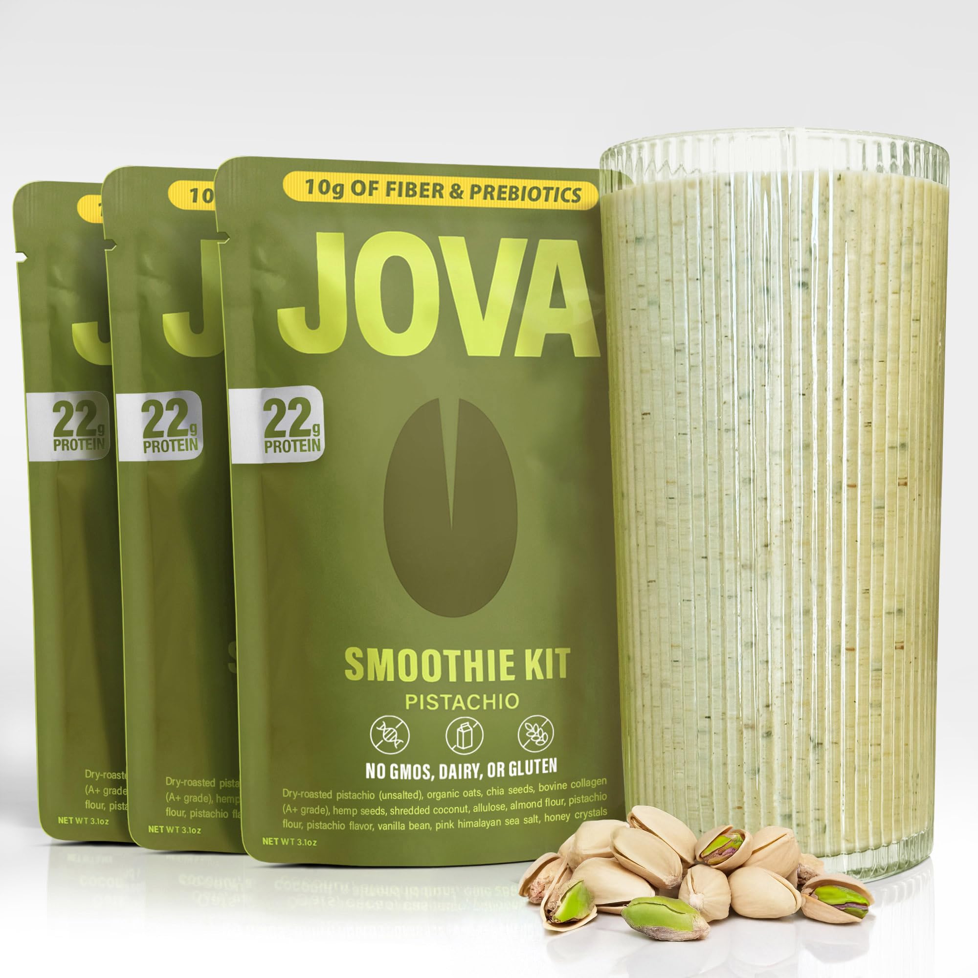 JOVA Nutritious Meal Replacement Shake for Adults | High Protein, Low Sugar, 3-Pack Pistachio (22g Protein, 10g Fiber, 4