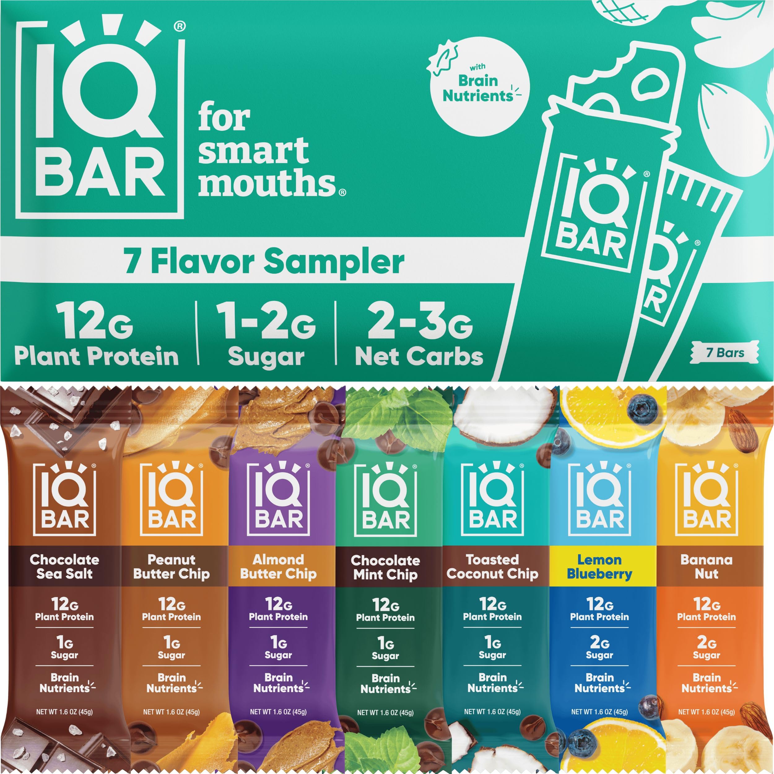 IQBAR Brain and Body Plant Protein Bars - Gluten Free, High Fiber, Low Sugar Snack Bars - Ideal for Fitness Enthusiasts,